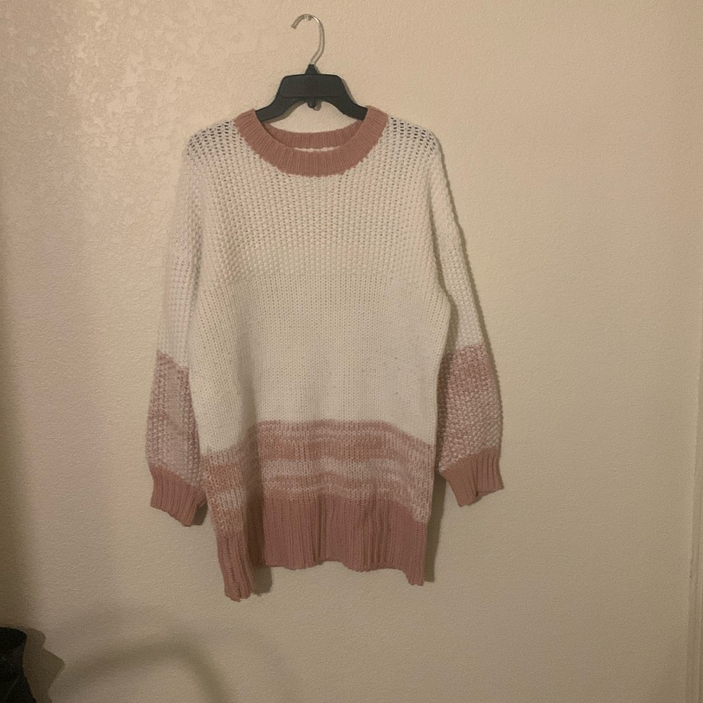 &merci pink and white seed stitch over sized sweater size medium